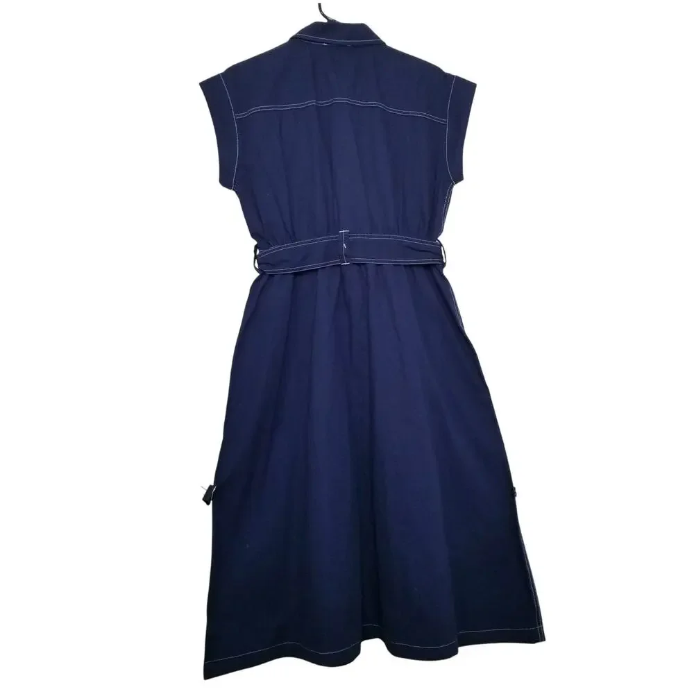 NWT's-Free Assembly Womens Belted Utility Midi Button Down Drs Cap Sleeves Sz M - Picture 5 of 14